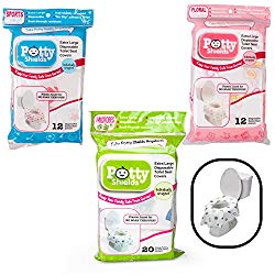 Toilet Seat Covers- Disposable XL Potty Seat Covers, Individually Wrapped by Potty Shields – Extra-Large, No Slip (Floral – 40 Pack)