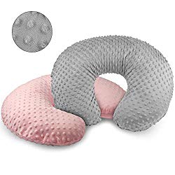 Vextronic Nursing Pillow Cover Plush Breastfeeding Pillow Slipcover Girl and Boy,Ultra Soft Snug Fits On Infant Nursing Pillow,2 Pack (Grey&Pink)
