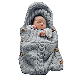 XMWEALTHY Newborn Baby Wrap Swaddle Blanket Knit Sleeping Bag Receiving Blankets Stroller Wrap for Baby(Dark Gray) (0-6 Month)