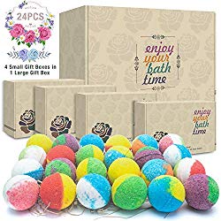 24 Organic & Natural Bath Bombs, Handmade Bubble Bath Bomb Gift Set, Rich in Essential Oil, Shea Butter, Coconut Oil, Grape Seed Oil, Fizzy Spa to Moisturize Dry Skin, Perfect Gift idea For Women
