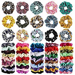 65Pcs Hair Scrunchies Velvet,Chiffon and Satin Elastic Hair Bands Scrunchie Bobbles Soft Hair Ties Ropes Ponytail Holder Hair Accessories,Great Gift for halloween Thanksgiving day and Christmas