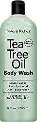 Antifungal TeaTree Oil Body Wash, Peppermint & Eucalyptus Oil Antibacterial Soap by Natural Riches -12 oz Helps Athletes Foot, Eczema, Ringworm, Toenail Fungus, Jock itch, Body Itch (1 Pack)