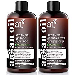ArtNaturals Organic Moroccan Argan Oil Shampoo and Conditioner Set – (2 x 16 Fl Oz / 473ml) – Sulfate Free – Volumizing & Moisturizing – Gentle on Curly & Color Treated Hair – Infused with Keratin