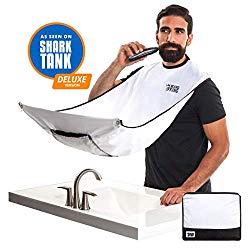 BEARD KING – The Official Beard Bib – Hair Clippings Catcher & Grooming Cape Apron – “As Seen on Shark Tank” – White (Deluxe Version)