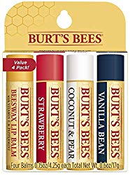 Burt’s Bees 100% Natural Moisturizing Lip Balm, Multipack – Original Beeswax, Strawberry, Coconut & Pear and Vanilla Bean with Beeswax & Fruit Extracts – 4 Tubes