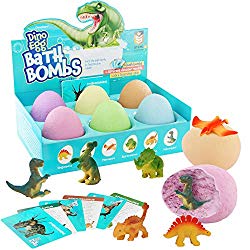 Dino Egg Bath Bombs with Surprise Inside for Kids – Dinosaur in Each Fizzy – 6 Fizzies – Includes Learning Cards – Kids Bath Bombs with Toys Inside – Kid Fizzies – Great Science Gifts for Girls & Boys