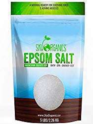 Epsom Salt By Sky Organics (5 LBS) 100% Pure Magnesium Sulfate Natural USP Grade Kosher Non-GMO – Bath Salt Laxative Muscle Tension Relief Foot soak Soothe Aches Cleanses Skin Made in USA