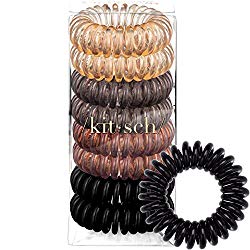 Kitsch Spiral Hair Ties, Coil Hair Ties, Phone Cord Hair Ties, Hair Coils – 8 Pcs, Brunette