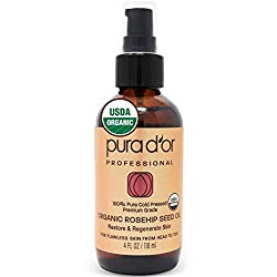 PURA D’OR (4 Oz) Organic Rosehip Seed Oil 100% Pure Cold Pressed, Usda Certified Organic, All Natural Anti-Aging Moisturizer Treatment for Face, Hair, Skin & Nails, Men & Women (Packaging May Vary)