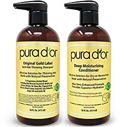 PURA D’OR Biotin Original Gold Label Anti-Thinning (2 x 16oz) Shampoo & Conditioner Set, Clinically Tested Effective Solution with Natural Ingredients, All Hair Types, Men & Women (Packaging may vary)