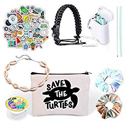 VSCO Girl Stuff – Flask Stickers, Reusable Straw & Teen Accessories Kit in a Cosmetic Bag