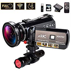 4K Wifi Full Spectrum Camcorders, Ultra HD Infrared Night Vision Paranormal Investigation Video Camera with 60fps 24MP 30X Digital Zoom – Ghost Hunting Camera(with 2 batteries, 32GB SD card included)