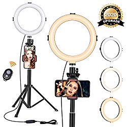 8″ Ring Light with Tripod Stand – Dimmable Selfie Ring Light LED Camera Ringlight with Tripod and Phone Holder for Live Stream/Makeup/YouTube Video, Compatible for iPhone Android, Remote(Upgraded)