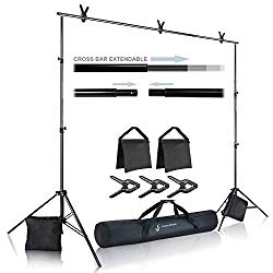 Julius Studio Photo Video Studio 10 ft. Wide Cross Bar 7.3 ft. Tall Backdrop Stand, Background Support System Kit with Clamp, Sand Bag, Carry Bag, Photography Studio, JSAG283