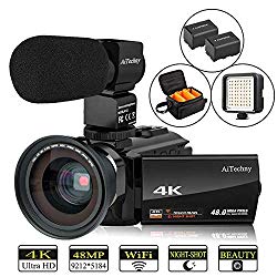Video Camera 4K Camcorder AiTechny HD Digital WiFi Vlogging Camera 48MP 16X Digital Zoom Recorder IR Night Vision 3.0″ IPS Touch Screen with Microphone, Wide Angle Lens for Your Family