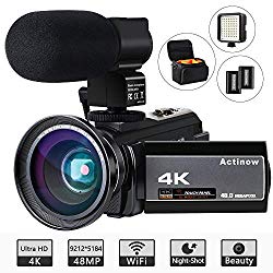 Video Camera 4K Camcorder Ultra HD 48MP WiFi IR Night Vision Vlogging Camera 3″ IPS Touch Screen 16X Digital Zoom Recorder Digital Camera with Microphone,Wide Angle Lens,LED Video Light,Camera Bag