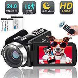 Video Camera Camcorder, 1080p 30FPS Digital YouTube Vlogging Camera Recorder with Night Vision Support External Microphone Full HD 24MP 16X Digital Zoom with 2 Batteries HDMI Cable Included