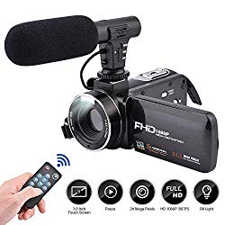 Video Camera Camcorder Digital Vlogging Camera 3.0 Inch LCD Touch Screen Recorder FHD 1080P 24MP Digital Camcorder with External Microphone and Remote Control 270 Degree Rotation