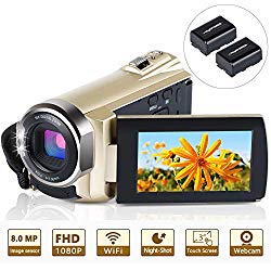 Video Camera Camcorder WiFi FHD 1080P 30FPS 24MP Infrared Night Vision YouTube Vlogging Camera Recorder 3.0 Inch 270 Degree Rotation Touch Screen 16X Digital Zoom Camcorder with 2 Batteries