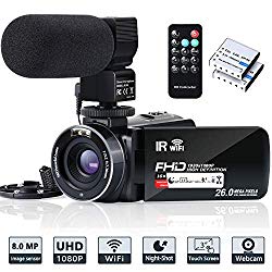 Video Camera Camcorder WiFi IR Night Vision FHD 1080P 30FPS YouTube Vlogging Camera Recorder 26MP 3.0” Touch Screen 16X Digital Zoom Camcorder with Microphone,Remote and 2 Batteries