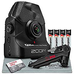 Zoom Q2n Handy Video Recorder Bundle with Tripod + 16 GB SD Card + AA Batteries + Fibertique Cleaning Cloth