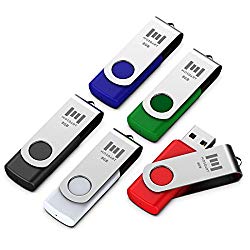 5 X MOSDART 8GB USB2.0 Flash Drive Swivel Bulk Thumb Drives Memory Sticks Jump Drive Zip Drive with Led Indicator,Black/Blue/Red/White/Green(8GB,5pack Mix Color)