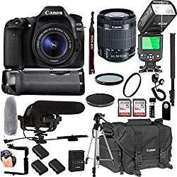 Canon EOS 80D with 18-55mm F/3.5-5.6 is STM Lens + 128GB Memory + Canon Deluxe Camera Bag + Pro Battery Bundle + Power Grip + Microphone + TTL Speed Light + Pro Filters,(23pc Bundle)