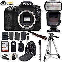 Canon EOS 90D Digital SLR Camera Bundle (Body Only) with Professional Accessory Bundle (14 Items)