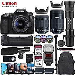 Canon EOS 90D DSLR Camera with Canon 18-55mm STM Lens + Canon 55-250mm STM & 420-800mm Telephoto Preset Zoom Lens + Travel & Video Bundle (TTL Flash, Commander Microphone and More)