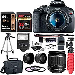 Canon EOS Rebel T7 24MP Camera with EF-S 18-55mm is II Lens, 2 Memory Cards, Slave Flash, 50″ Tripod, Camera Bag, Cleaning Kit and Memory Card Reader/Writer Bundle