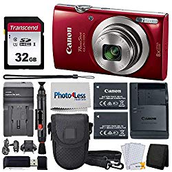 Canon PowerShot ELPH 180 Digital Camera (Red) + Transcend 32GB Memory Card + Point & Shoot Camera Case + Replacement Battery & Charger + USB Card Reader + Memory Card Wallet + Lens Cleaning Pen