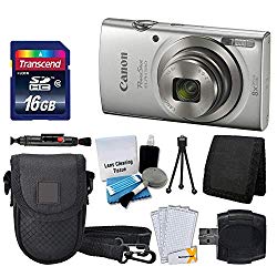 Canon PowerShot ELPH 180 Digital Camera (Silver) + Transcend 16GB Memory Card + Point & Shoot Camera Case + USB Card Reader + LCD Screen Protectors + Memory Card Wallet + Cleaning Pen + Accessory Kit