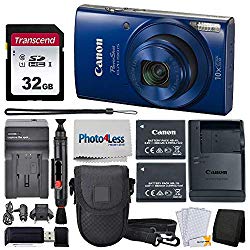 Canon PowerShot ELPH 190 Digital Camera (Blue) + Point & Shoot Camera Case + Transcend 32GB SD Memory Card + Extra Battery & Worldwide Travel Charger + Top Value Accessory Bundle!