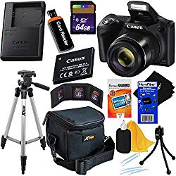 Canon Powershot SX420 is 20 MP Wi-Fi Digital Camera with 42x Zoom (Black) Includes: Canon NB-11LH Battery & Canon Charger + 9pc 64GB Deluxe Cameras Accessory Kit w/HeroFiber Cloth