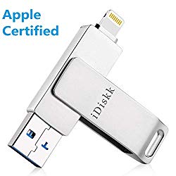 iDiskk USB 3.0 128GB iPhone Flash Drive for iPhone 11 Pro X XR XS MAX,Photo Stick for iPhone 6/7/8 Plus iPad Pro,External Storage for iOS 13 iPad USB,Touch ID Encryption and MFI Certified