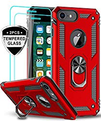 LeYi iPhone 6s/ 6 Case, iPhone 7 Case, iPhone 8 Case with Tempered Glass Screen Protector [2Pack], Military Grade Protective Phone Case with Ring Car Mount Kickstand for Apple iPhone 6/6s/7/8, Red
