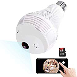 Light Bulb Camera,Include 16GB Card 1080P WiFi Security Camera, 2MP Wireles IP LED Cam,360 Degrees Panoramic VR Indoor/Outdoor Home Surveillance Cameras,Motion Detection/Night Vision/Alarm