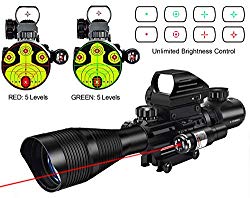 MidTen 4-12×50 Dual Illuminated Scope with Dot Sight & Laser Sight & 20mm Mount (Red Laser)