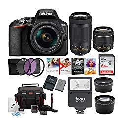 Nikon D3500 DSLR Camera with AF-P 18-55mm and 70-300mm Zoom Lenses Bundle with 64GB Card and Accessories (7 Items)