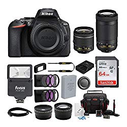Nikon D5600 24.2MP DSLR Camera with 18-55mm and 70-300mm Lenses Bundled with 64GB SD Card, Filters, and Accessories (9 Items)