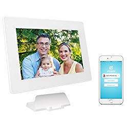 PhotoSpring (16GB) 10-inch WiFi Cloud Digital Picture Frame – Battery, Touch-Screen, Plays Video and Photo Slideshows, HD IPS Display, iPhone & Android app (White – 15,000 Photos)