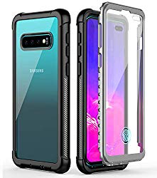 Samsung Galaxy S10 Plus Case,Temdan Built-in Screen Protector Full Body Protect Support Wireless Charging,Heavy Duty Dropproof Case for Samsung Galaxy S10 Plus 2019 Release (Clear/Black)
