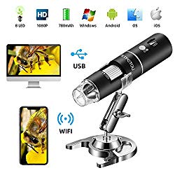 STPCTOU Wireless Digital Microscope 50X-1000X 1080P Handheld Portable Mini WiFi USB Microscope Camera with 8 LED lights for iPhone/iPad/Smartphone/Tablet/PC