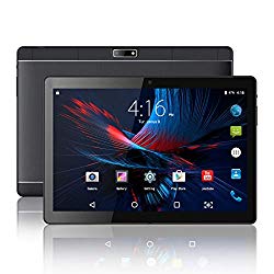 Tablet 10 Inch Android 9.0 3G Phone Tablets with 32GB Storage Dual Sim Card 5MP Camera, WiFi, Bluetooth, GPS, Quad Core, HD Touchscreen, Support 3G Phone Call (Black)