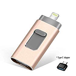 USB Flash Drive 128G, USB Memory Stick 128GB Jump Drive Thumb Drive 3.0 Flash Drive Compatible for iPhone/iPad/PC/Android Password/Touch ID Protected Flash Drive for iOS/iPhone (128G Gold)