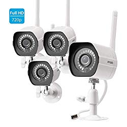 Zmodo Wireless Security Camera System (4 Pack) , Smart Home HD Indoor Outdoor WiFi IP Cameras with Night Vision, 1-month Free Cloud Recording