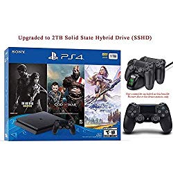 2019 Newest Playstation 4 Holiday Bundle HESVAP Upgraded 2TB SSHD on Playstation PS4 Console Slim Bundle-Included 3X Games (The Last of Us,God of War,Horizon Zero Dawn) W/HESVAP Charging Station Dock