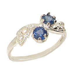 925 Sterling Silver Natural Sapphire and Cultured Pearl Womens Band Ring – Sizes 4 to 12 Available