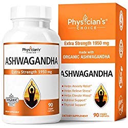 Ashwagandha 1950mg Organic Ashwagandha Root Powder Extract of Black Pepper Anxiety Relief, Thyroid Support, Cortisol & Adrenal Support, Anti Anxiety & Adrenal Fatigue Supplements 90 Veggie Capsules