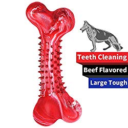 ZGSZ Large Dog Toys Durable Dog Chew Toy for Aggressive Chewers, Indestructible Beef Flavored Tough Dog Bone Natural Rubber Teeth Cleaning Chews Non-Toxic Toy for All (Meat Color)